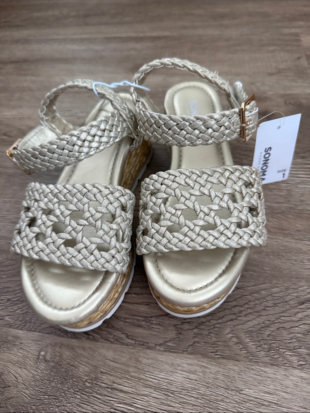 Girls Sonoma Braided Platform Sandals in Metallic Gold
